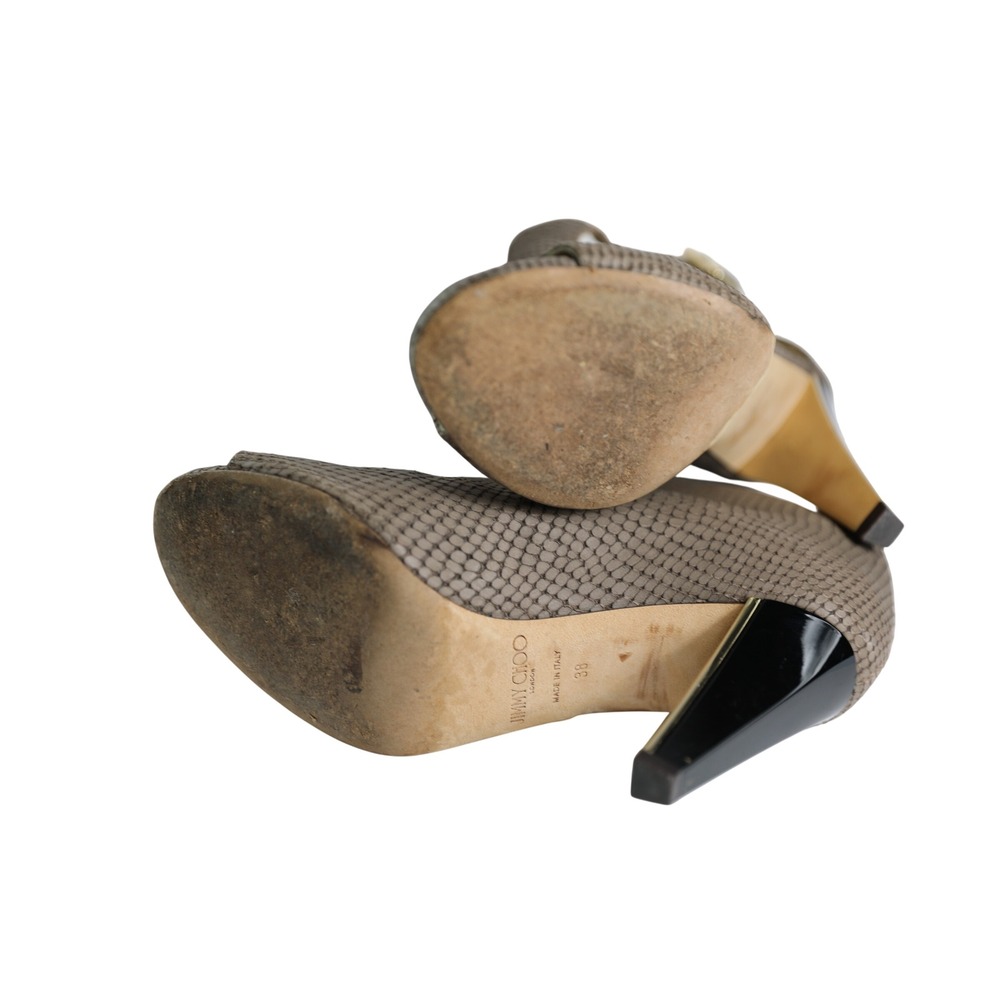 Jimmy‎ Choo Grey Snakeskin Peep Toe Ankle Booties Cutout Buckle Heels Size 38 - Picture 6 of 8